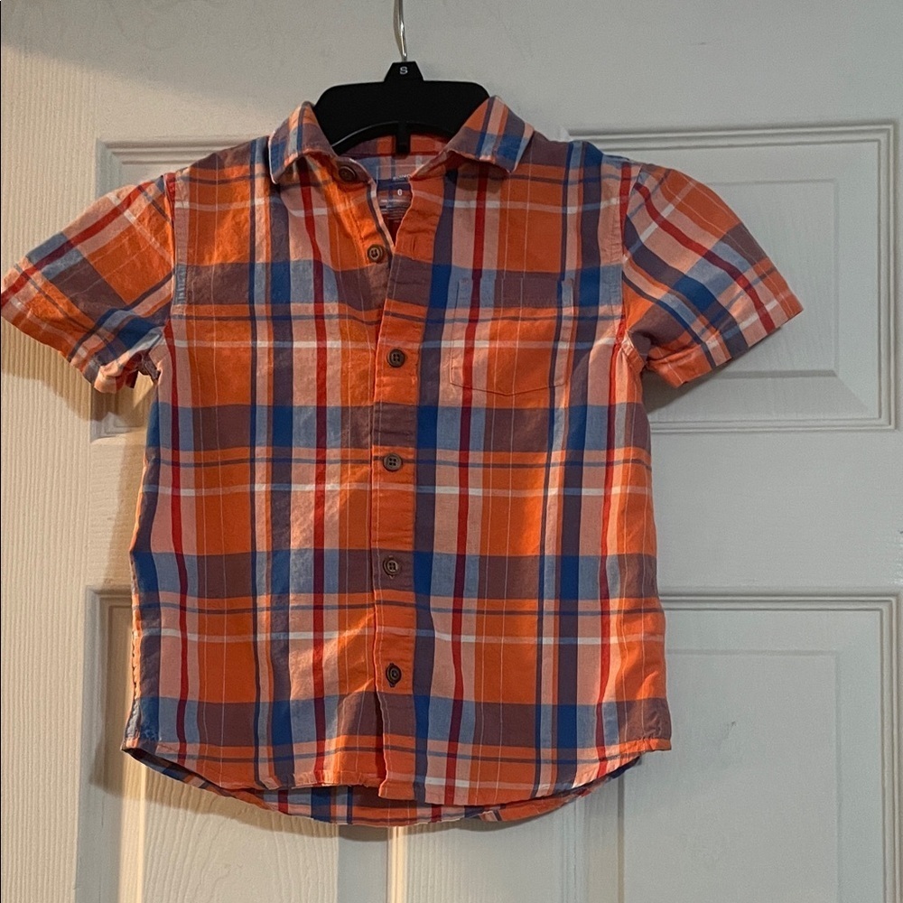 Sonoma Kids Orange and Blue Plaid Button Down Shirt